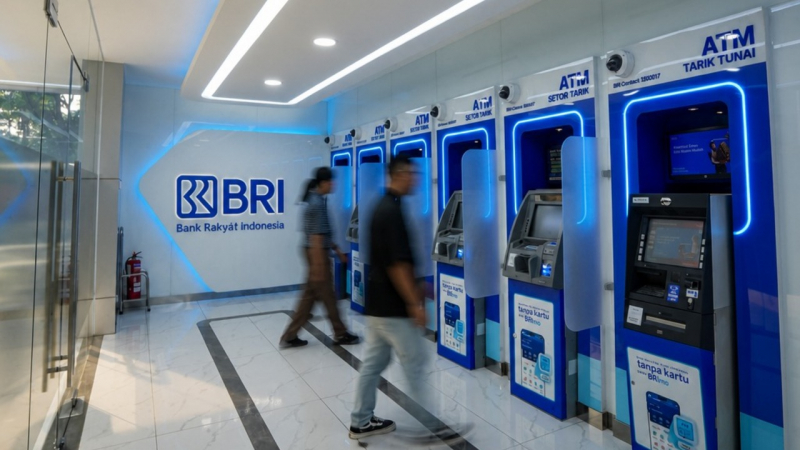 Nasabah memanfaatkan fasiltas ATM BRI untuk melakukan transaksi keuangan